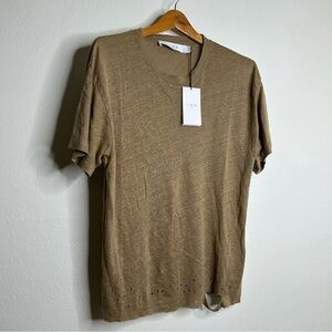 NWT IRO Paris 100% Linen Distressed Tan T - Shirt Top Size Medium